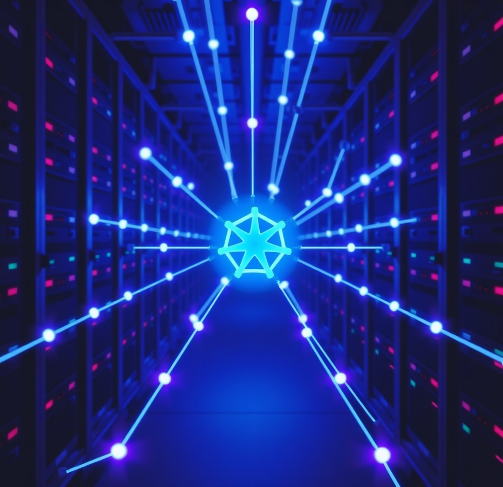 FluxGate control plane synchronizing with Kubernetes API server and data plane pods routing traffic to microservices